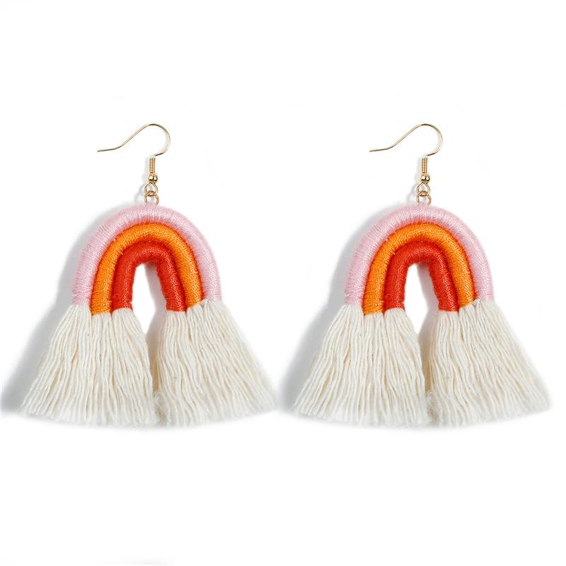 Niche design retro woven rainbow fringed earrings personalized versatile bohemian vacation long earrings