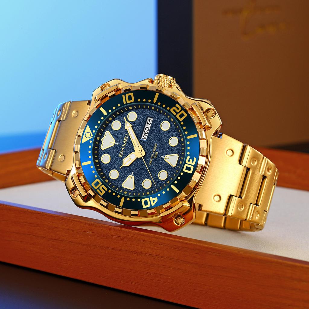 Fashion Man Watch Simple Stainless Steel Band Clock Luminous Waterproof Auto Calendar Quartz Watches for Men