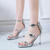 20 spring and summer new sexy fashion women's sandals patent leather lipstick rhinestone thin heel open toe high heel sandals