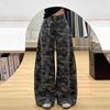 Womens High-Waisted Wide-Leg Camo Denim Pants Loose Fit Tapered Cropped Style Vintage Streetwear