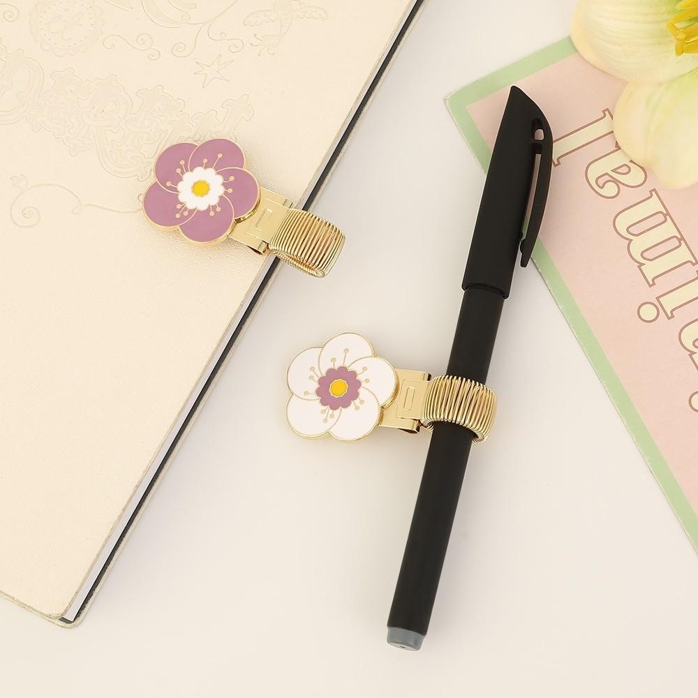 Metal Spring Pen Clips Bookmark Pen Loop Holder Portable Flower Pen Holder  Stationery Supplies