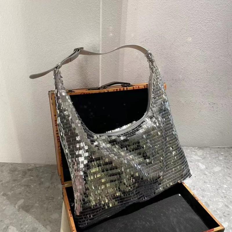 Sparkly Sequin Shoulder Bag Women Chic Streetwear Crossbody Handbag Medium Size Black