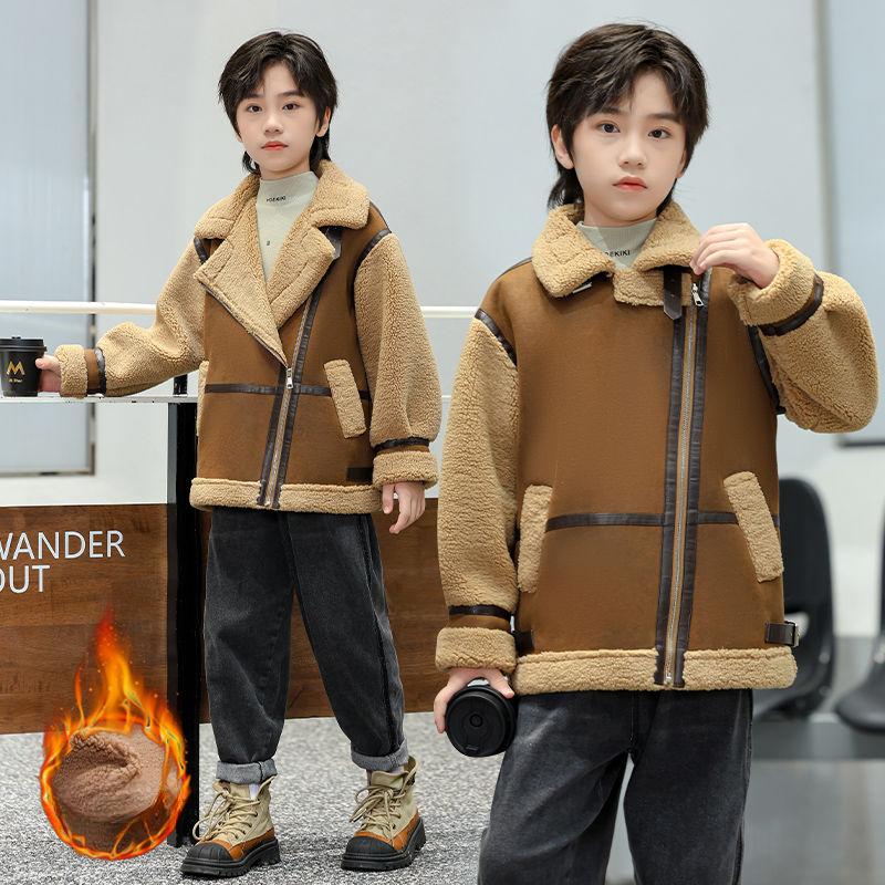 Boys' Casual Fleece Jacket, Fashionable Thickened Coat for Children Autumn and Winter