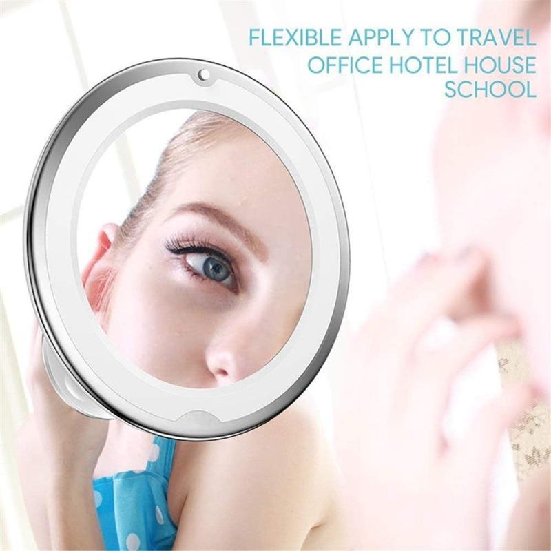 LED Makeup Mirror with Suction Cup, 360-Degree Swivel Flexible Gooseneck 10X Magnifying Foldable Precision Sharpness Mirror