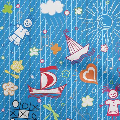 Бавовняна гнучка синя тканина Дитячий швейний матеріал Тканина з принтом у дворі 40 дюймів