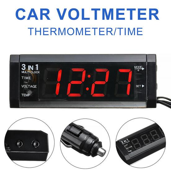 Car Clock DC 12V Multi-function 3 In 1 Digital Electrical Meter Voltmeter Panel for Car
