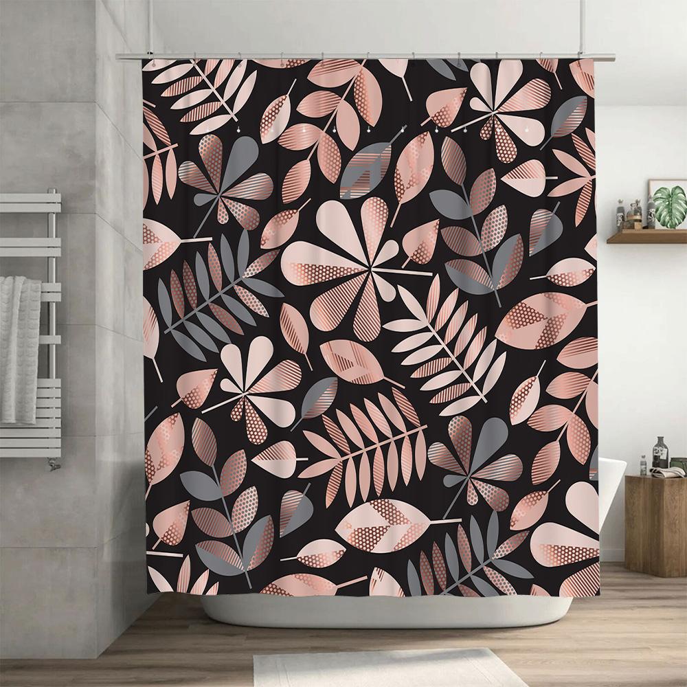 Leaf Print Shower Curtain Waterproof Bathroom Decoration Customizable Size Various Colors Available Decorative Window Treatment
