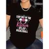 Women Black White Pickleball T-Shirt Polyester Fun Print Durable Lightweight Kitchen Daily Casual Sports Enthusiast Short Sleeve Top