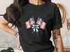 Patriotic American Flag T-Shirt | Watercolor Blue Bow USA Stars & Stripes Tee | 4th of July Memorial Day Gift for Her Him