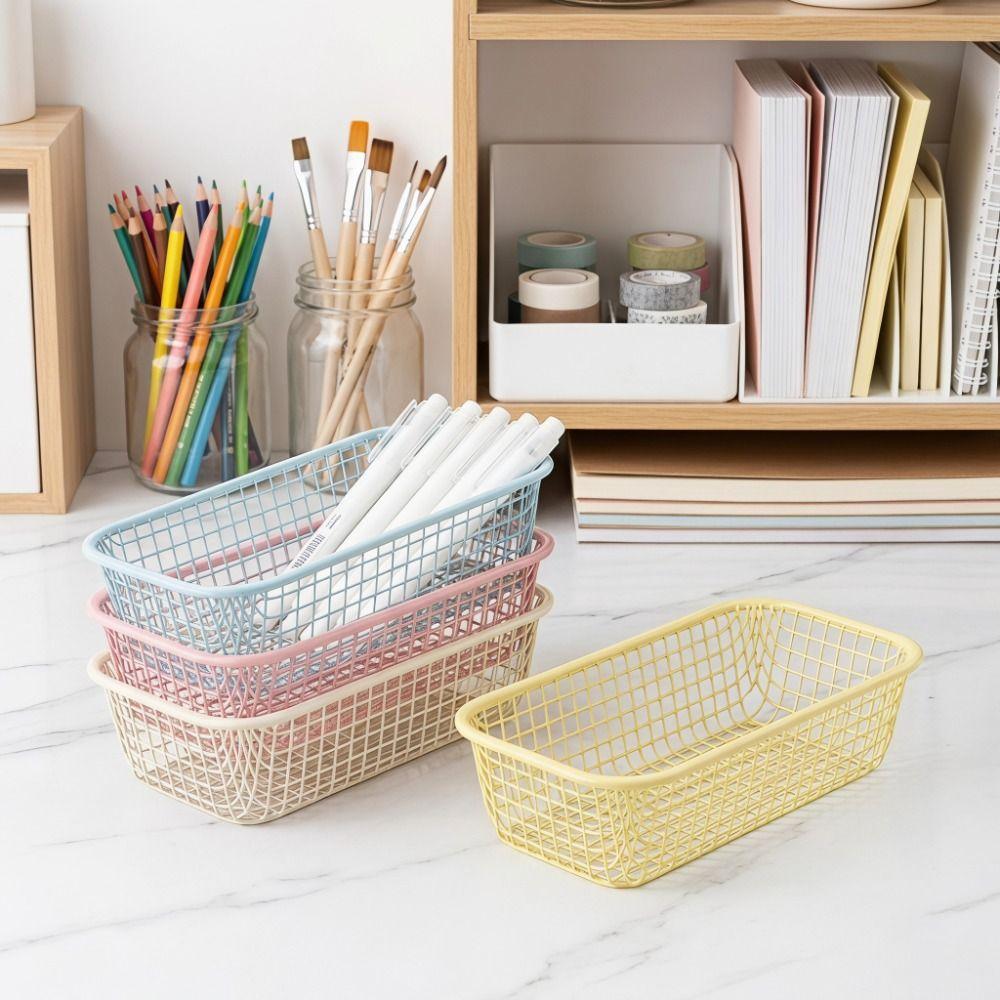 Multi-functional Desktop Storage Basket Hollow Out Large Capacity Sundries Organizer Basket Iron Candy Color Stationery Holder