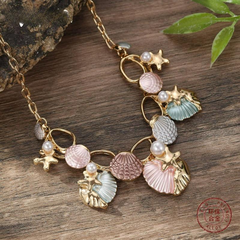 Collier Étoile de Mer Coquillage Huile Peinte Petit Frais Coquillage de Plage Polyvalent pour Dames