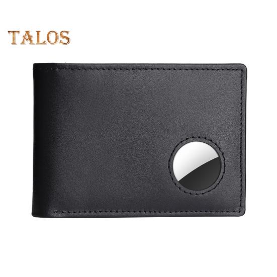 

Мужской складной кошелек из натуральной кожи с держателем Airtag, карманом с блокировкой RFID для купюр, подарок на День отца чёрный