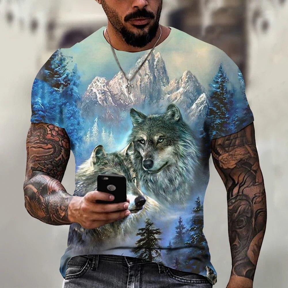 3D Print Wolf Tričko pro muže Letní oversized Topy s krátkým rukávem Pulovr 2023 Móda Streetwear Pánské cool oblečení Levné Trička