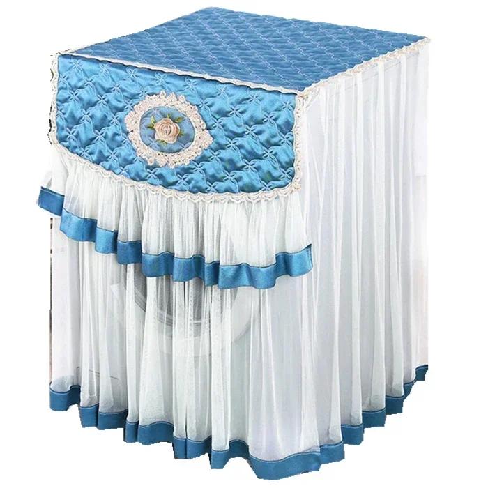 Washing Machine Cover Universal Washing Machine Cover with Roller and Wave Wheel Upflip Washing Machine Dustproof Lace Cover