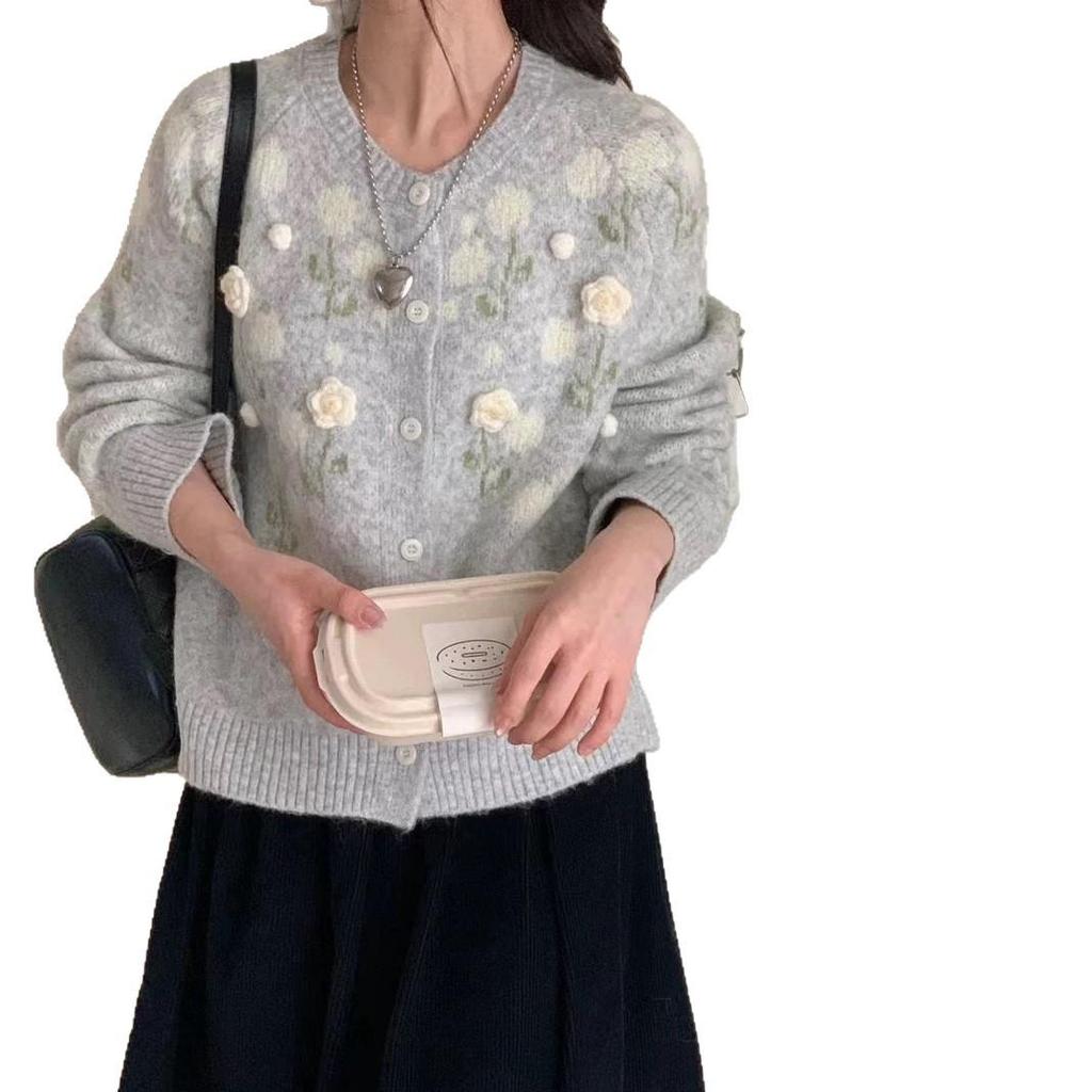 Korean 3D Flower Knit Cardigan - Autumn/Winter Fashion for Women