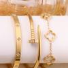3pcs  Fashion Luxury Clover Zirconia Inlaid Stainless Steel Bangle Bracelet, Versatile For Daily Wear
