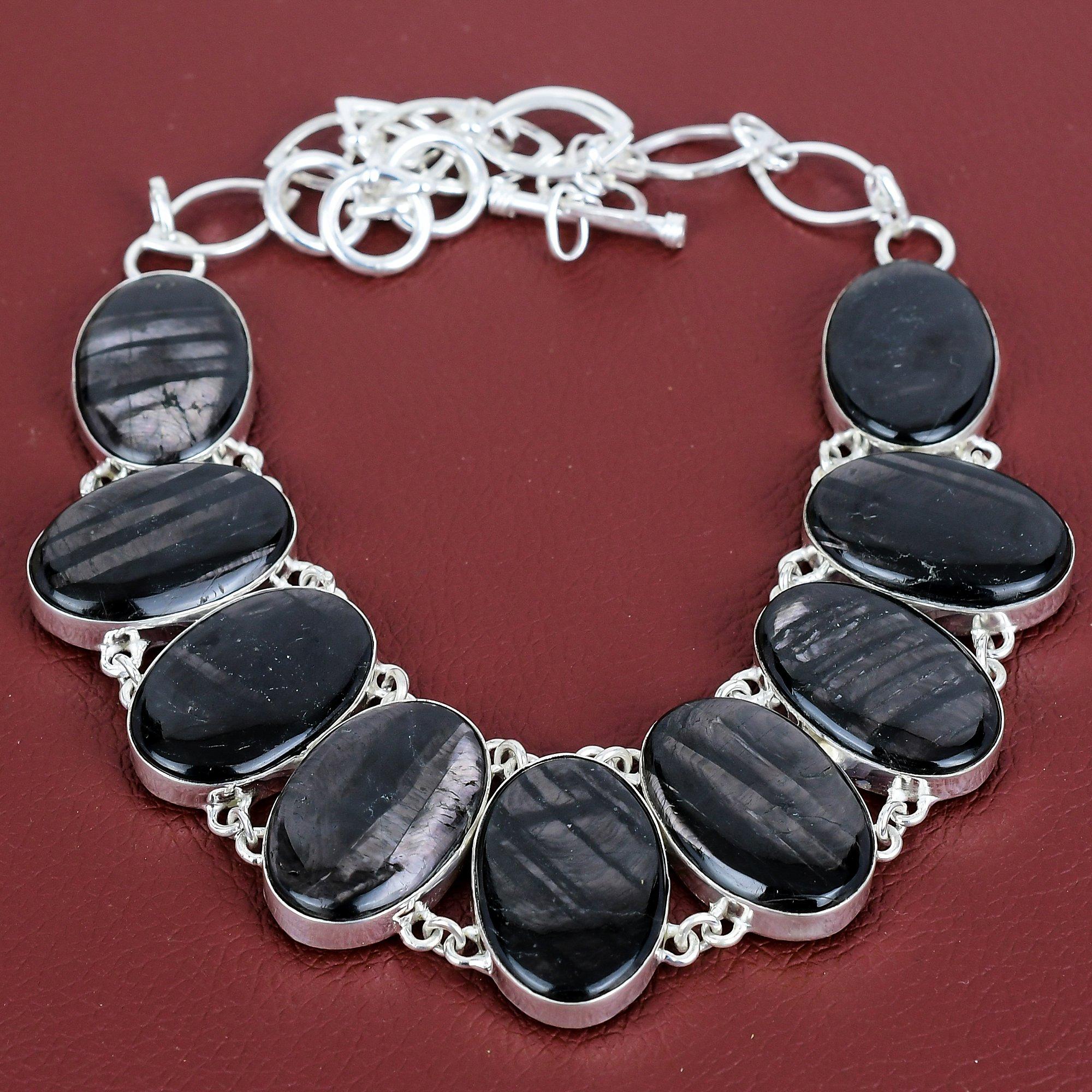 Hypersthene gemstone necklace 925 sterling silver necklace adjustable chain necklace hypersthene jewelry gifts for mother handmade necklace Adjustable