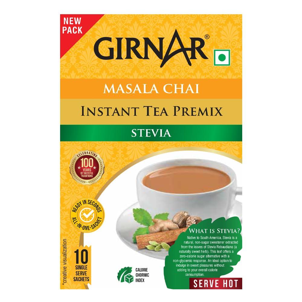 Girnar Instant Masala Chai Premix With Stevia Black Tea Granules 10 Sachets 90g