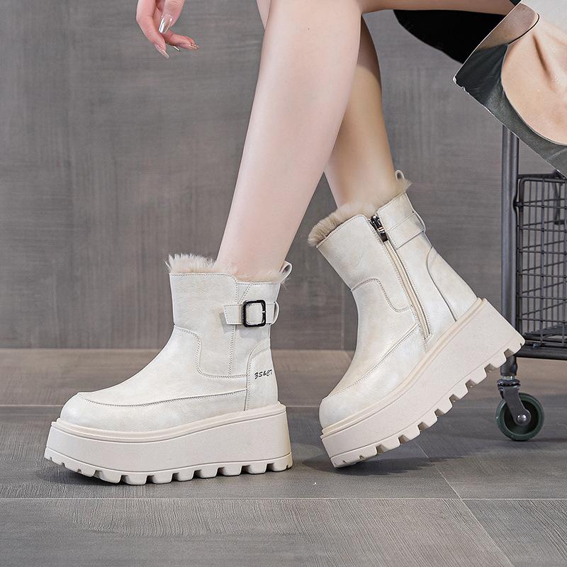 thick-soled snow boots winter new leather thickened warm cotton shoes velvet Martin short boots