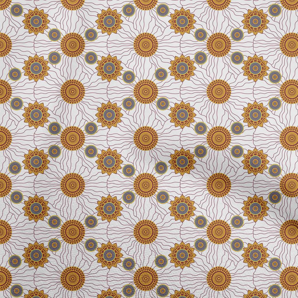oneOone Cotton Poplin Dark Mustard Fabric Asian Block Sewing Material Print Fabric By The Yard 42 Inch