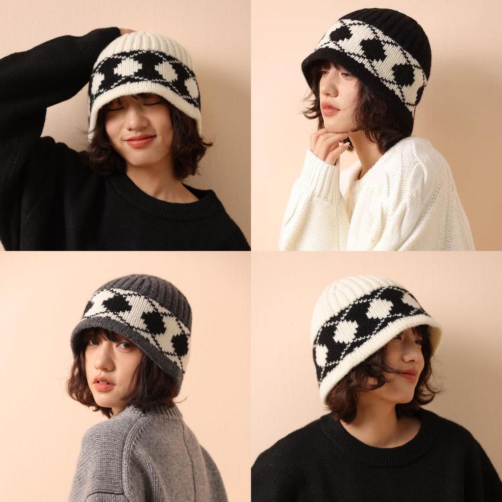 Wool Knitted Hat For Women With Geometric Pattern Winter Warmth Stylish Cozy