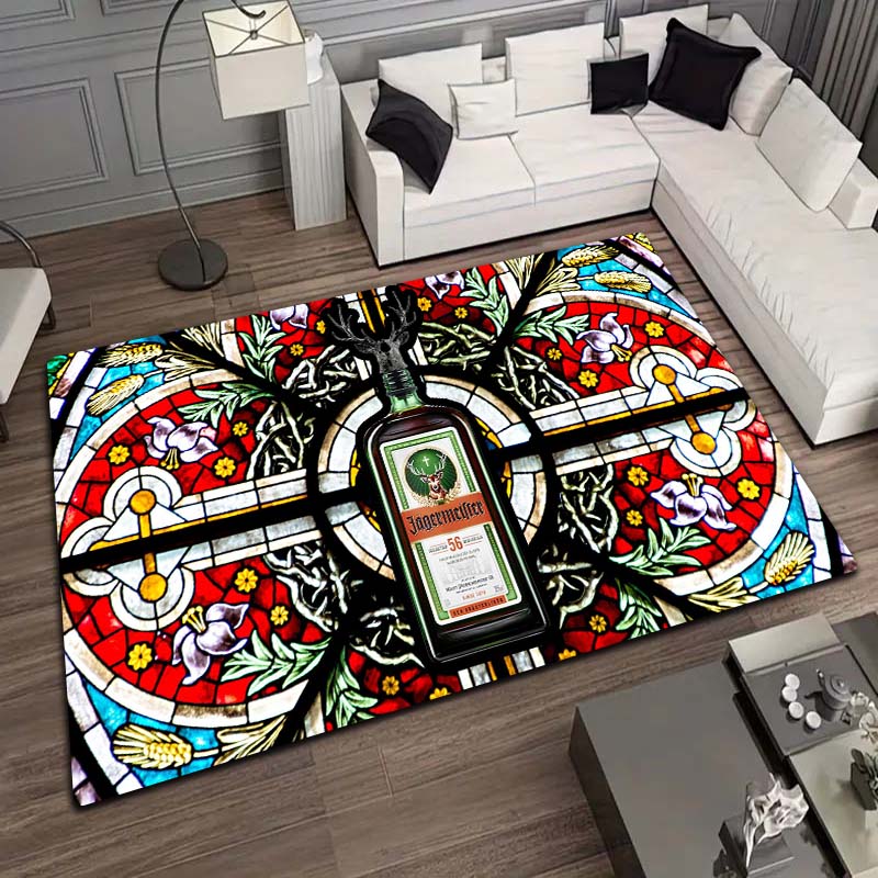 J Jagermeister Deer Logo Flannel Printed Area Rug Non Slip Washable Floor Mat Living Room Bedroom Sofa Decor Indoor Doormat Gift