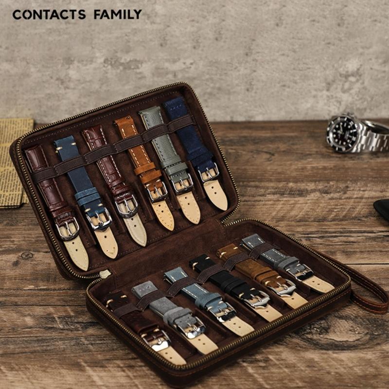 Stylish PU Leather Watch Band Storage Box Holds 12 Straps Flocking Interior Detachable Wrist Strap Designs Daily Use