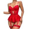 European & American Plus Size Lace Garter Belt and Stockings Bodysuit