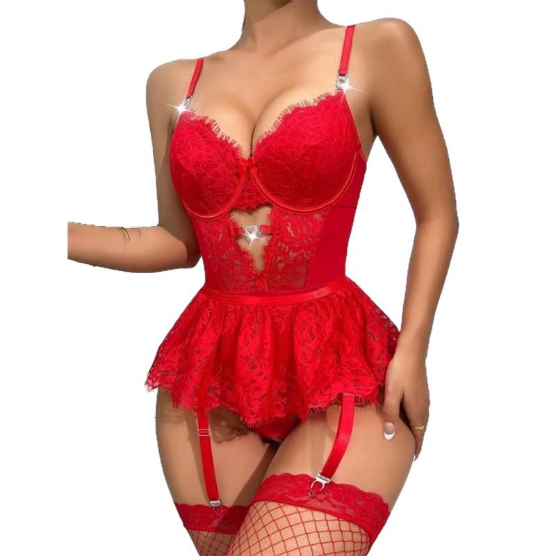 European & American Plus Size Lace Garter Belt and Stockings Bodysuit