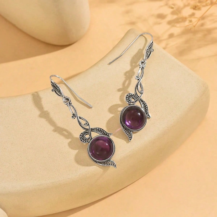 Vintage Fashion Elegant Creative Purple Imitation Crystal Pendant Earrings Long Style Women's Fashion Party Jewelry