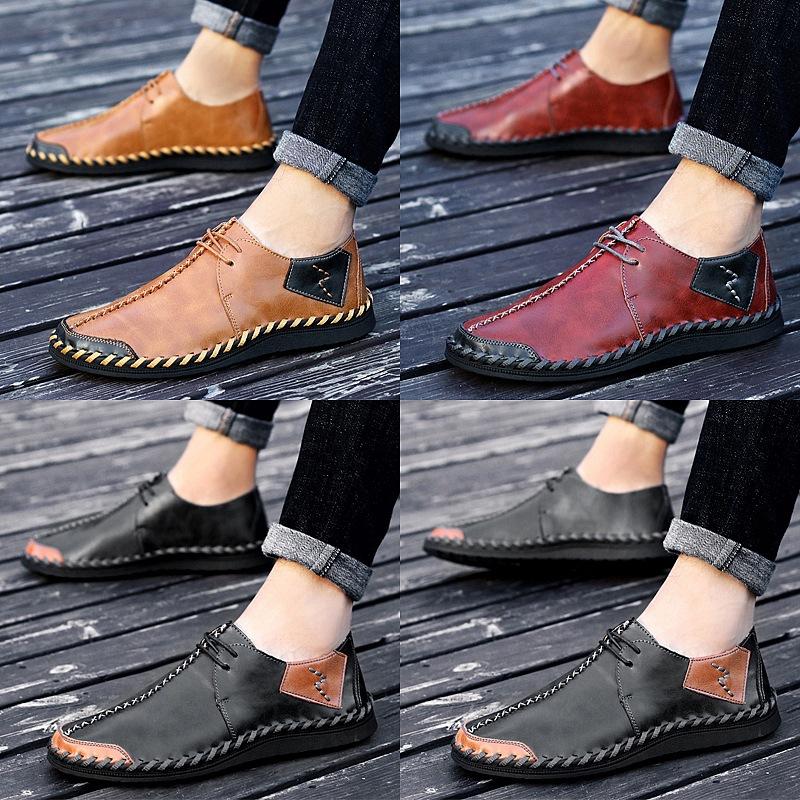 Plus Size Leather Shoes Men's Genuine Leather Spring and Summer Men's Handmade Casual Shoes British Leather Shoes All-Match Soft Bottom Men's Shoes