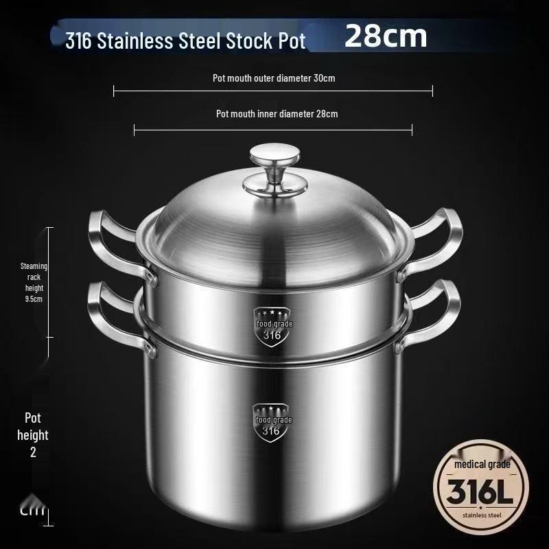 Extra Tall 316 Stainless Steel Stock Pot - Food-Grade, Deepened & Thickened, Large Capacity, Perfect for Stewing & Soups
