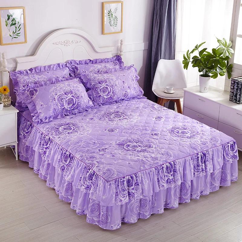 1piece Sheets for Bed Thick Warm Elastic Fitted Queen Mattress Pad Bedspread Bed Skirt Wedding Bedskirt No Pillowcase