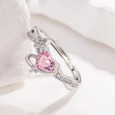 925 Silver Planet Couple Ring Pink Zircon Fashion Jewelry Gift for Birthday Anniversary Party