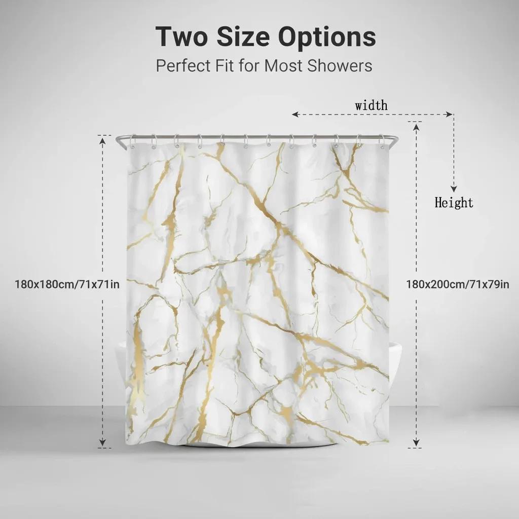 Tenda da Doccia Impermeabile in Poliestere con 12 Ganci - Design Marmo Bianco e Dorato, Accessorio Arredamento Bagno Casa