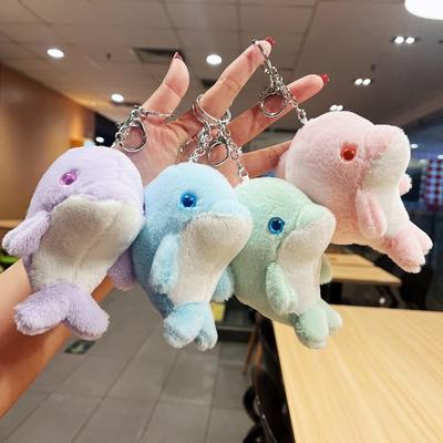 Dolphin Fluffy Pom Pom Whale Key Ring Stuffed Cute Dolphin Plush Pendant  Decoration