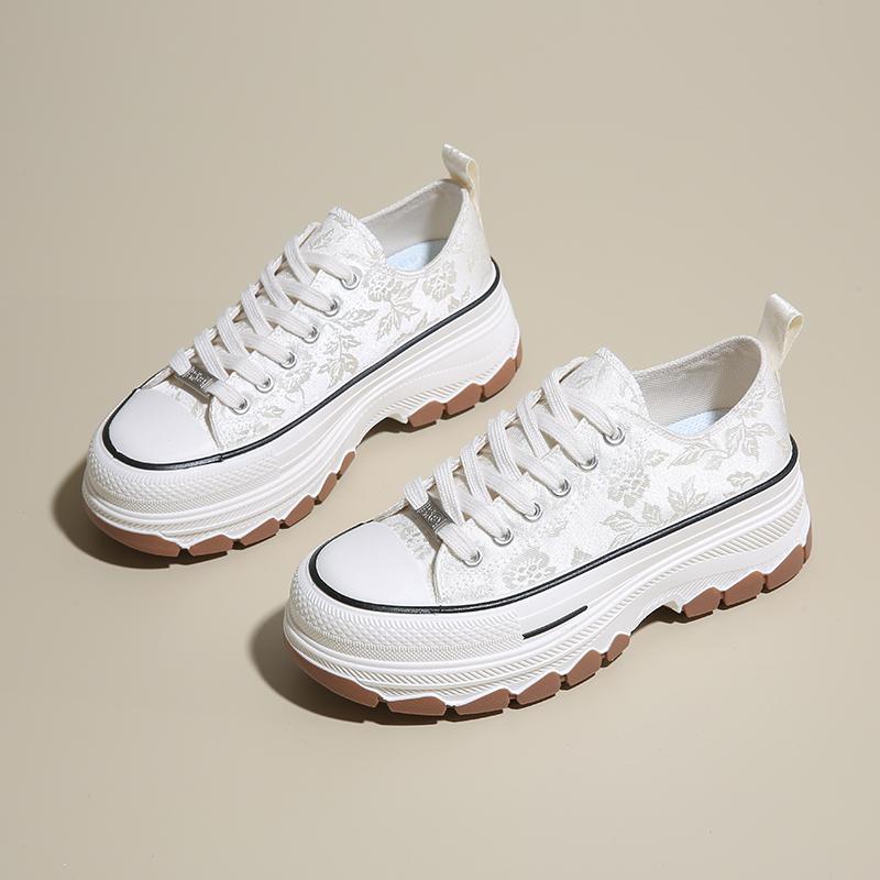 

CRLAYDK Classic Canvas Shoes for Women Low Top Casual Platform Sneakers Ladies Printed Height Increase Walking Tennis 35