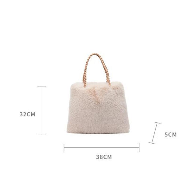 Women Fashion Plush Shoulder Bag Solid Color Woven Strap Large Capacity Soft Material Lightweight Daily Commute Handbag KTB