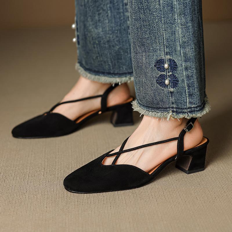 cm thick heel leather retro cross with bag head sandals women's summer temperament empty silver high heel Mary Jane single shoes