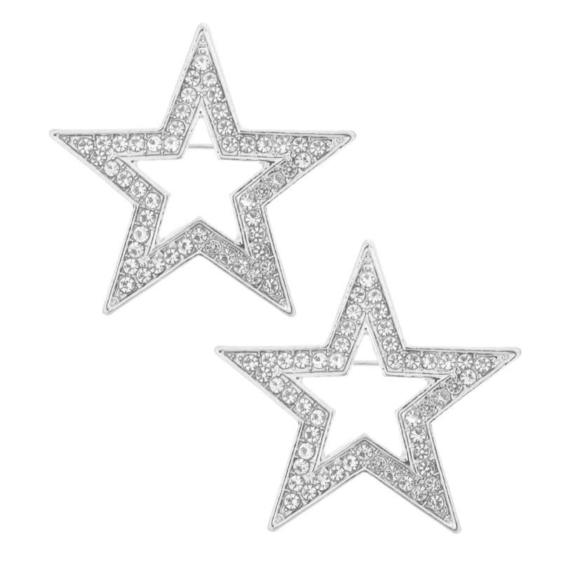 2Pcs Stylish Five Point Star Brooch Pin Zinc Alloy For Adding Fashionable Accent To Clothing Work And Social Event серебряный