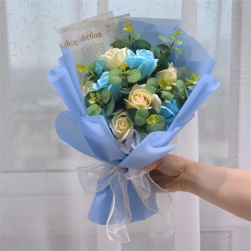 Artificial Flower Bouquets with Ribbon Soap Flower Petals Bouquets Gift for Valentines Mother Day Thanskgiving Christmas