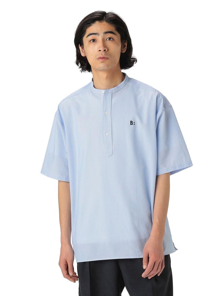 B:MING LIFE STORE by BEAMS Men's S/S Shirt, Soccer Band Collar, Half Sleeve, Blue, Size M