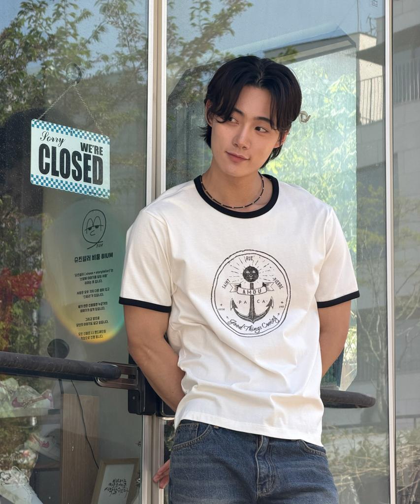 AMOU Anchor Ringer T-Shirts White