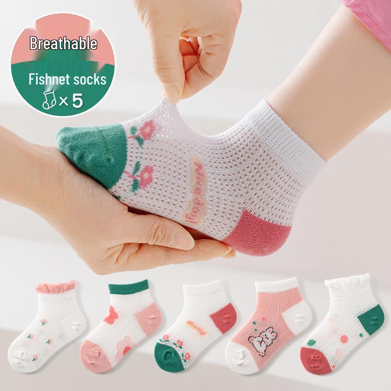 Children's Breathable Mesh Socks (5 Pairs) – Spring/Summer Thin Design for Boys and Girls