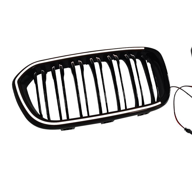 For BMW 1 Series F20 2015-2019 Dual Line LED Illuminated Front Grille Gloss Black ABS Material Adhesive Mount Direct Fit Upgrade