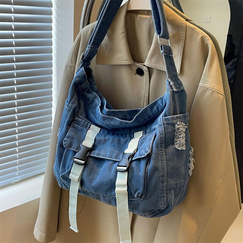 Large Capacity Denim Messenger Bag for Women Crossbody Bag for Students Single Shoulder Tote Bag