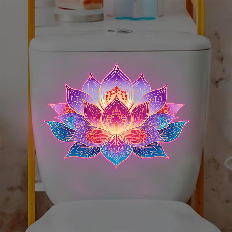 Glow-In-The-Dark Lotus Toilet Sticker Pvc Self-Adhesive Removable Wall Decal Luminous Car, Bedroom, Living Room Sticker