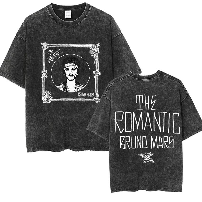Vintage Washed Rapper Bruno Mars New Album Graphic T Shirts Mens Hip Hop Pop Loose Fashion Short Sleeve Tshirt Streetwear