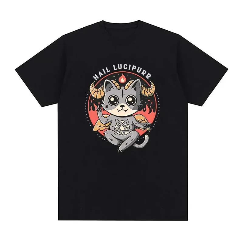 Hail Lucipurr Print Tshirts For Unisex Unisex Summer Casual Fashion Vintage High Street Tops Crew Neck Short Sleeve Cotton Tees