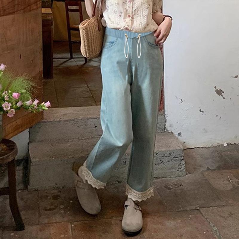 

Джинсы из кружева с девятью точками для беременных, брюки с поддержкой живота на кулиске, брюки прямого кроя, свободные брюки широкого кроя 2XL